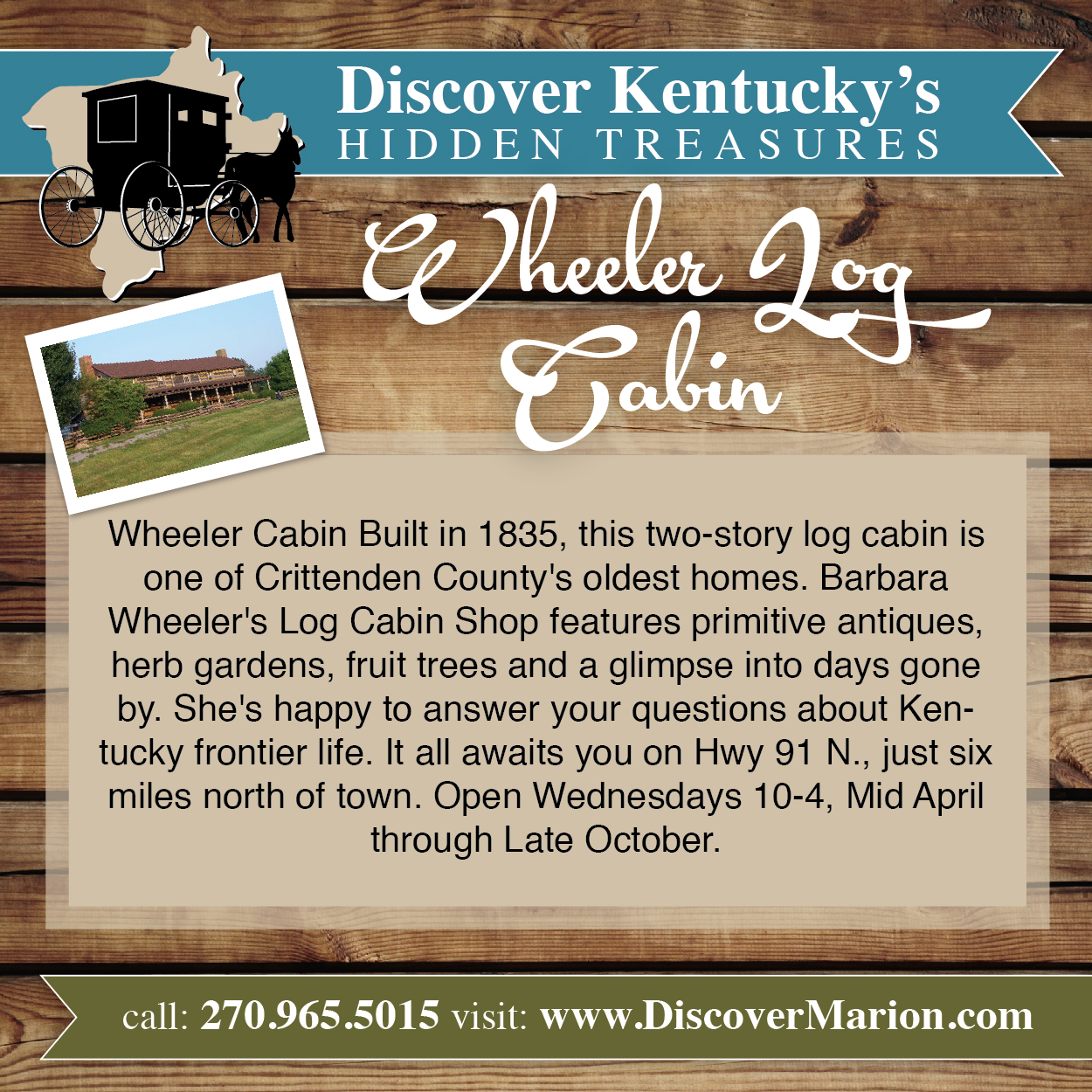 Discover Marion KY Wheeler Log Cabin