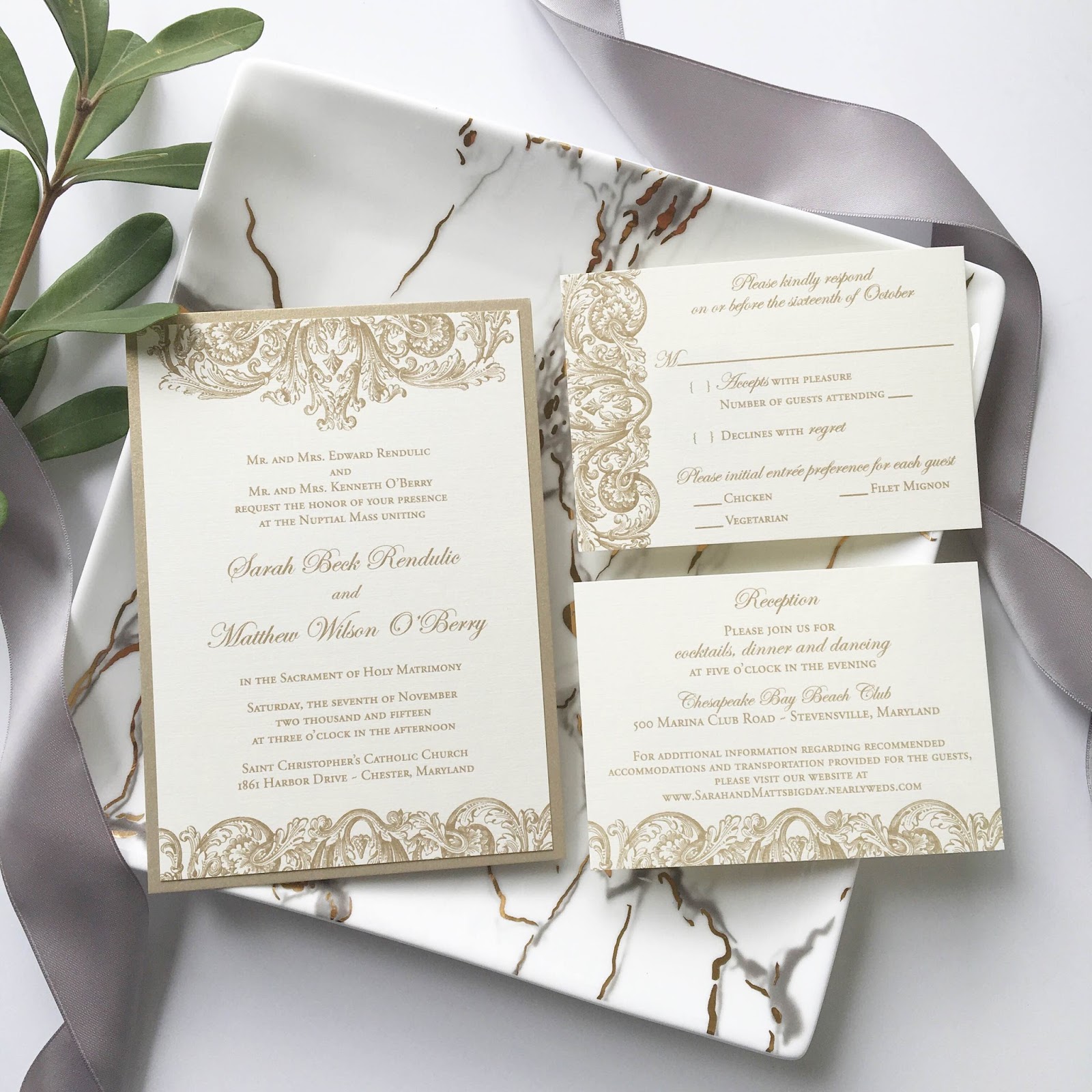 Blush Paperie Gold Thermography Wedding Invitations