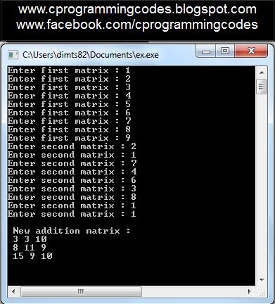 C Programming | Computer | Ms-Excel: Addition of two 3x3 matrix