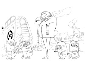 Despicable Me and Minions free printable coloring pages. Gru with Minions.