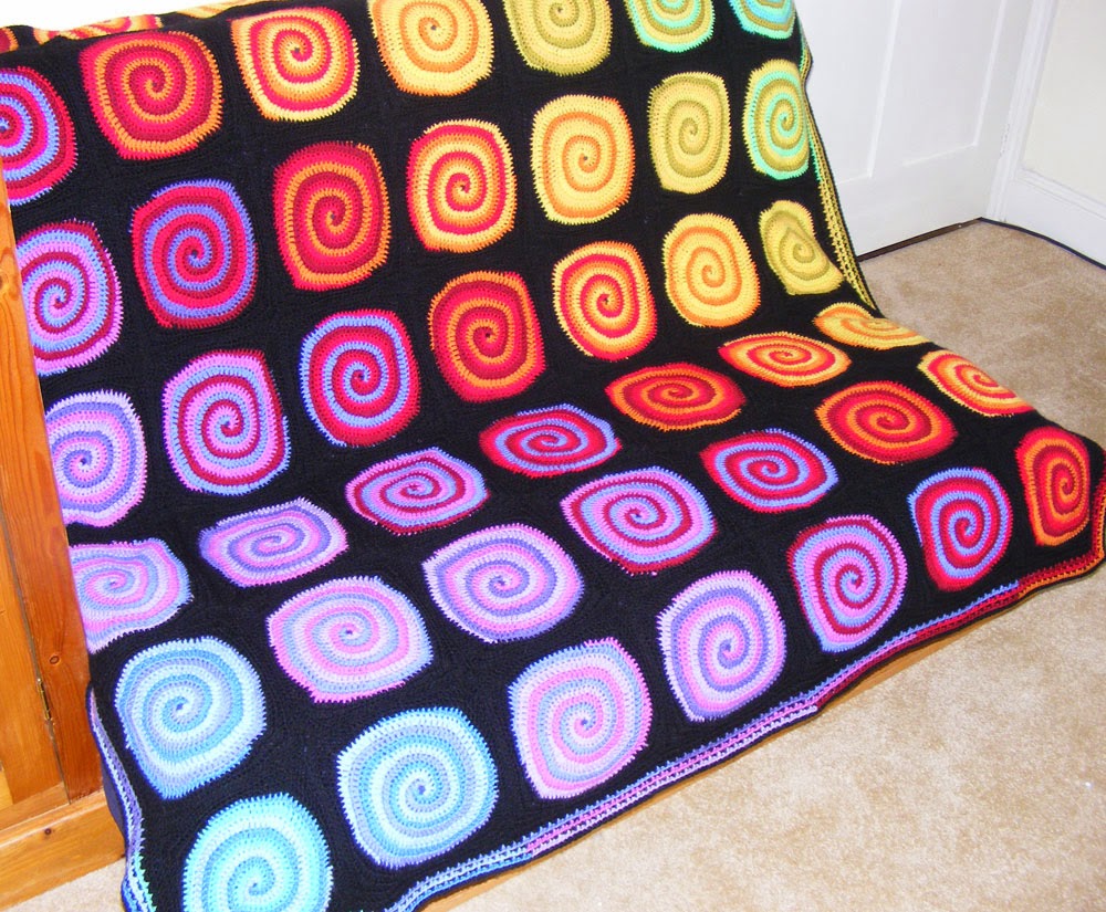 Sooz Jewels Rainbow spiral blanket (or afghan) finished