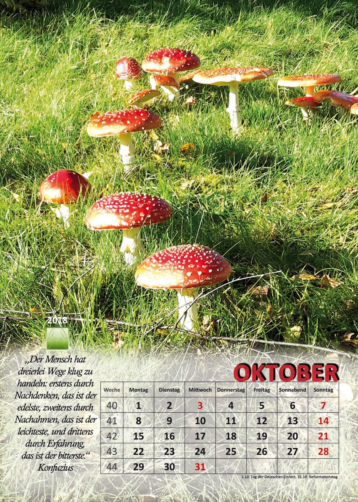 Selbstgemachtes und Kreatives: Kalenderblatt 2018 Oktober