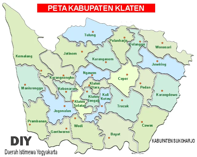 Gambar Peta Kabupaten Klaten, Jawa Tengah Lengkap