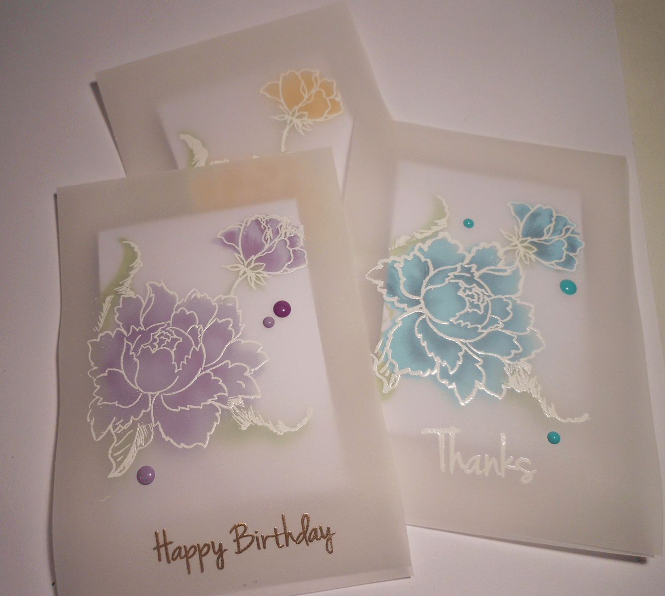 Colour and Sparkle Peony Bouquet flowers from Altenew with Vellum overlay