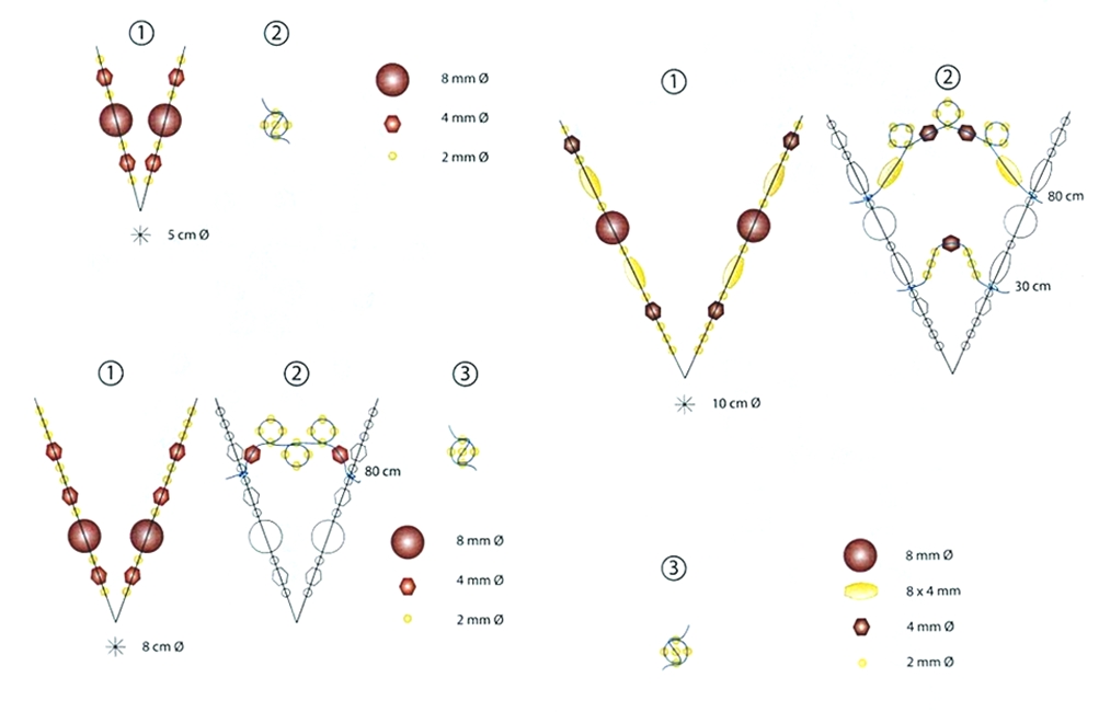 Снежинка из бисера схема плетения. Шнур из бисера схема снежинки.