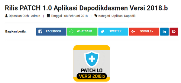  telah sah dirilisnya Patch Aplikasi Dapodik Versi  PATCH 1.0 Aplikasi Dapodikdasmen Versi 2018.b
