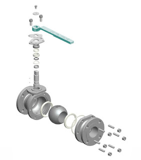 exploded view of floating ball valve