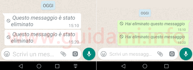 WhatsApp notifica messaggio eliminato
