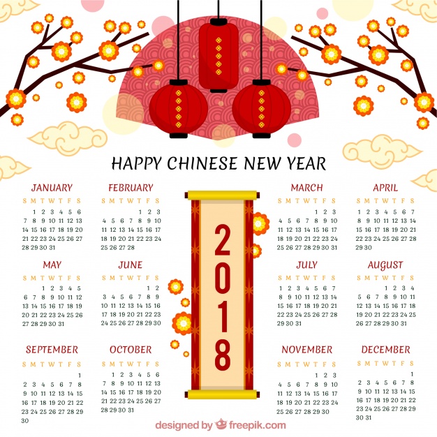 Creative chinese new year calendar 2018 Free Vector