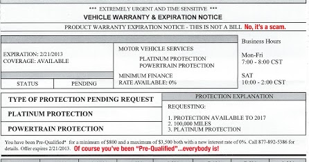 Warning! "Motor Vehicle Services" Mailer with No Return Address Scam