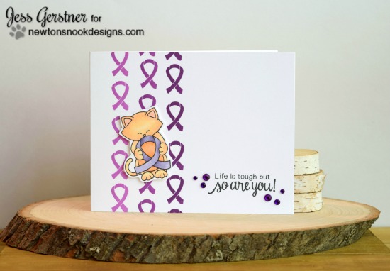 Kitty with Purple ribbon card by Jess Gerstner|  Newton's Support stamp set by Newton's Nook Designs #newtonsnook
