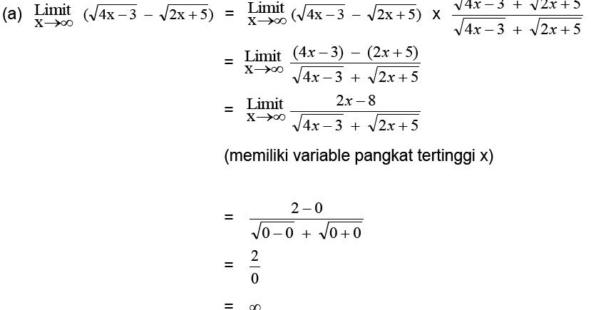 Contoh soal limit fungsi aljabar bentuk akar