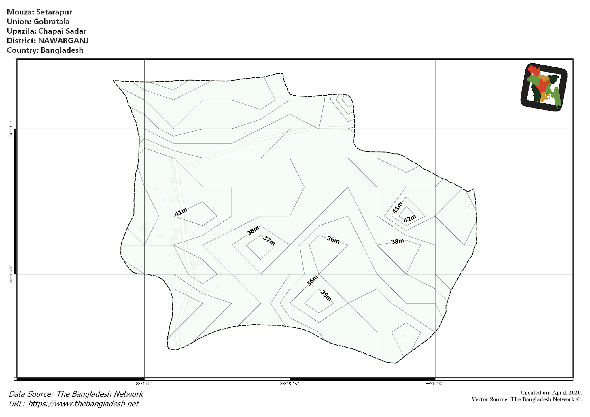 Map of Setarapur Mouza of Chapai Sadar Upazila, NAWABGANJ, Bangladesh.