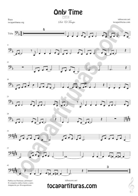 tubescore  Only Time Tuba Sheet Music by Enya Ballad Music Score