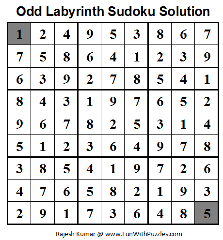 Odd Labyrinth Sudoku (Daily Sudoku League #65) Solution