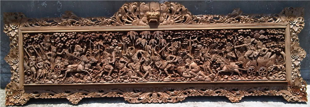 Lukisan Ukiran Kayu Perang Bharatayudha Ukuran 231x73cm Harga Rp 20