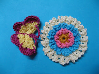crochet flower and crochet butterfly