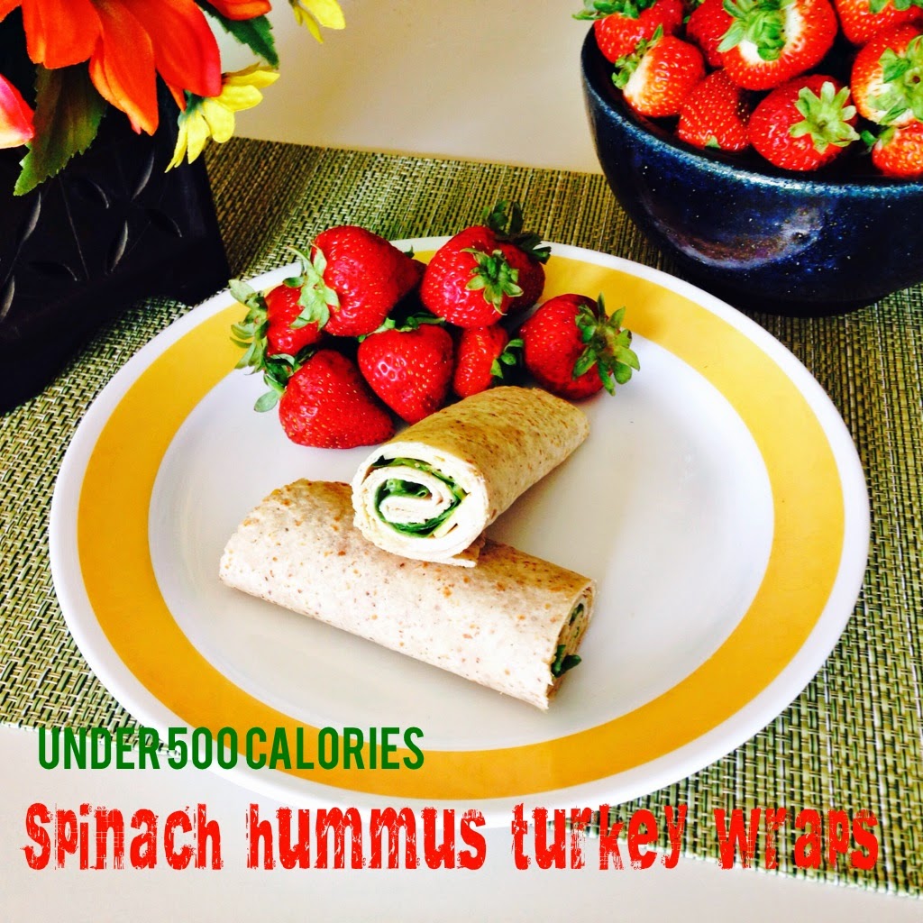 Fit Mommy Spinach Hummus Turkey Wrap Under 500 Calories