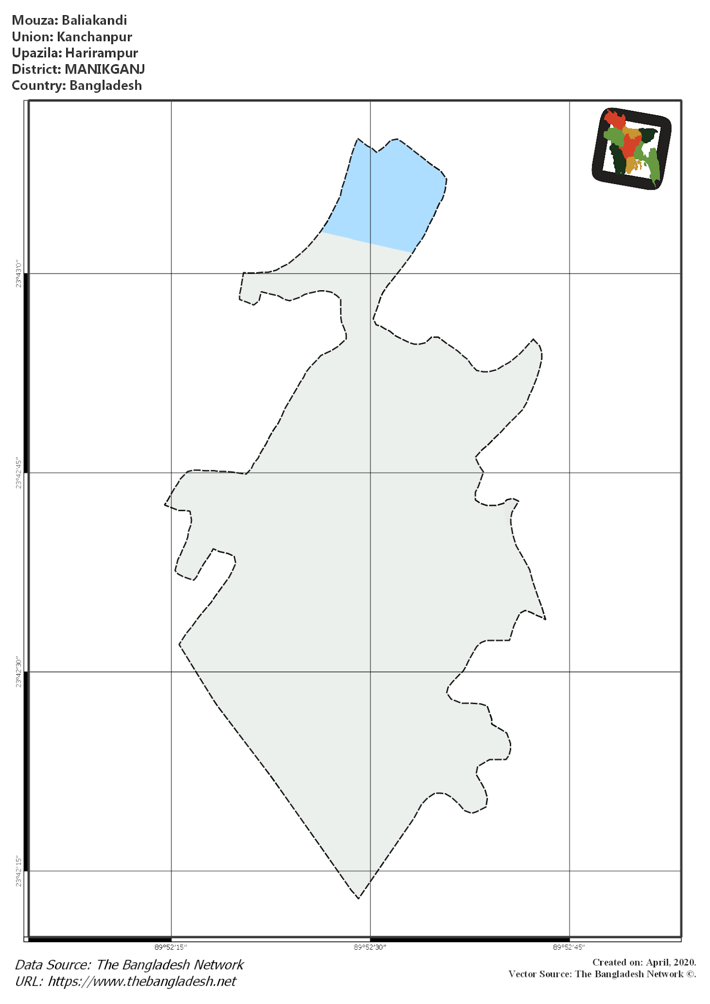 Map of Baliakandi Mouza of Harirampur Upazila, MANIKGANJ, Bangladesh.
