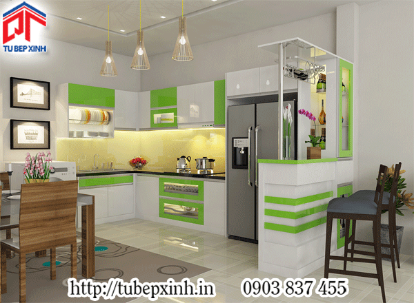 mẫu thiết kế bếp hiện đại và tinh tế tủ bếp chữ L có quầy bar