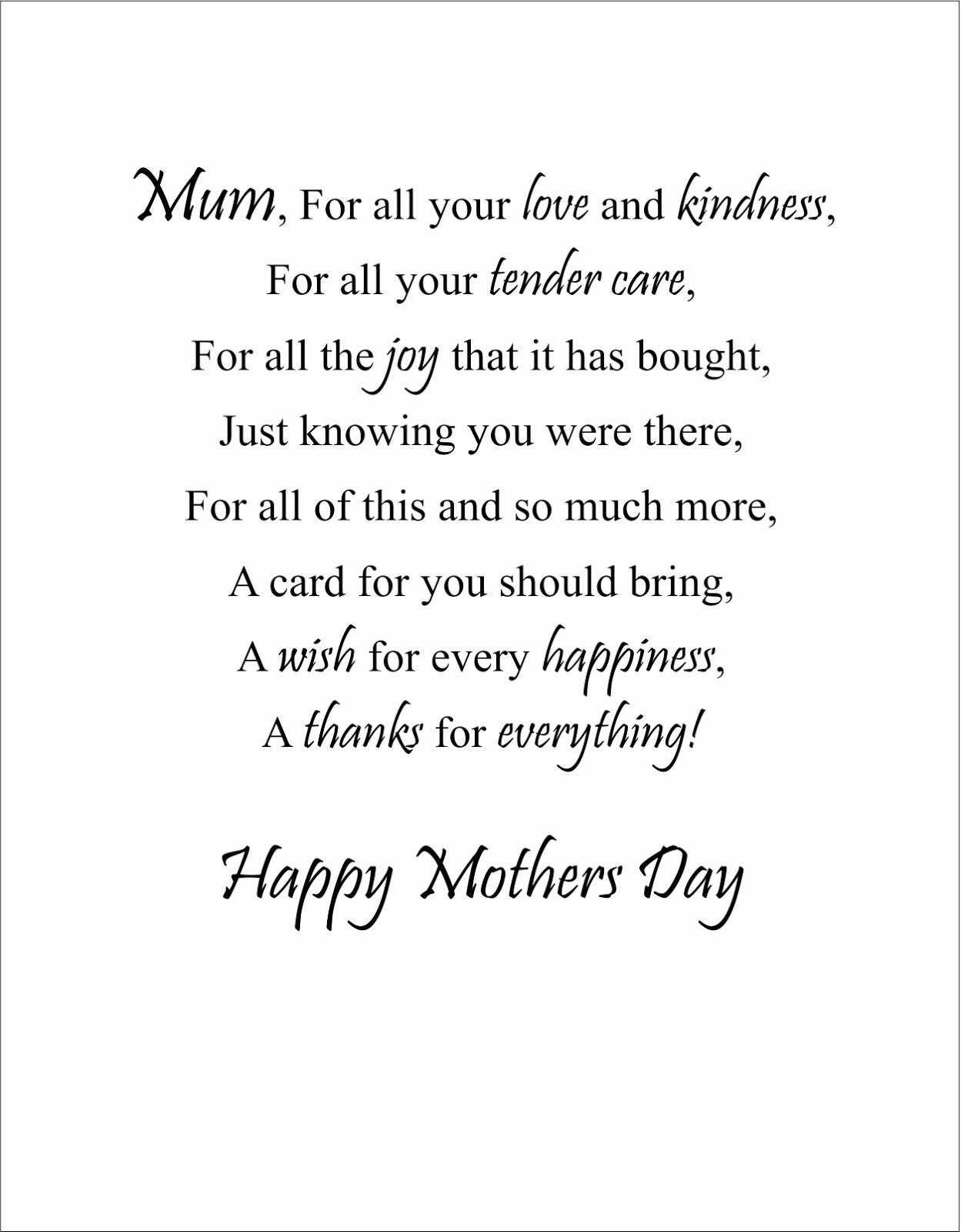 Mothers Day Poems Printables