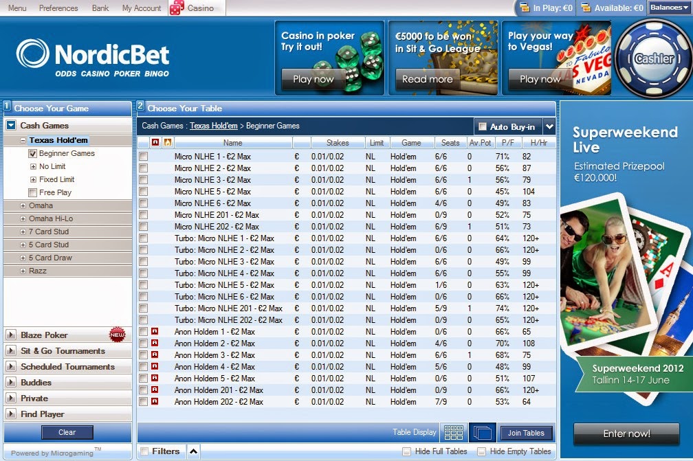 Nordicbet Poker Texas Holdem Screen