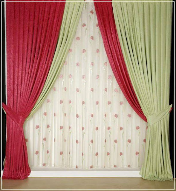 Modern window curtains red and green drapes Modern window curtains red and green drapes