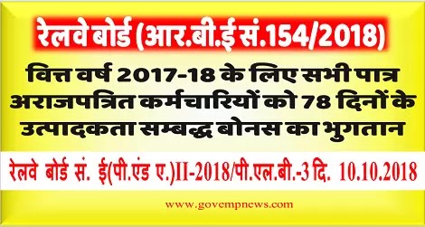 वित्त वर्ष 2017-18 के लिए सभी पात्र अराजपत्रित कर्मचारियों को उत्पादकता सम्बद्ध बोनस का भुगतान वित्त वर्ष 2017-18 के लिए सभी पात्र अराजपत्रित कर्मचारियों को उत्पादकता सम्बद्ध बोनस का भुगतान