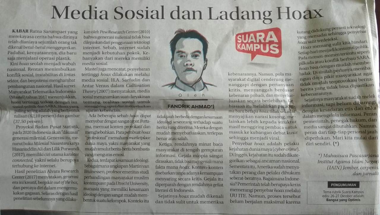 Media Sosial dan Ladang Hoaks Menulis Sampai Mahok! Media Sosial dan Ladang Hoaks Menulis Sampai Mahok!