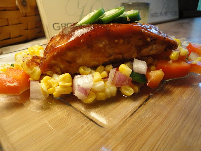 Healthy barbecued salmon with sweet corn relish