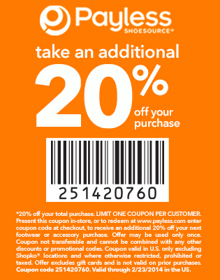 COUPON: Additional 20% off your @Payless purchase - ENDS 223