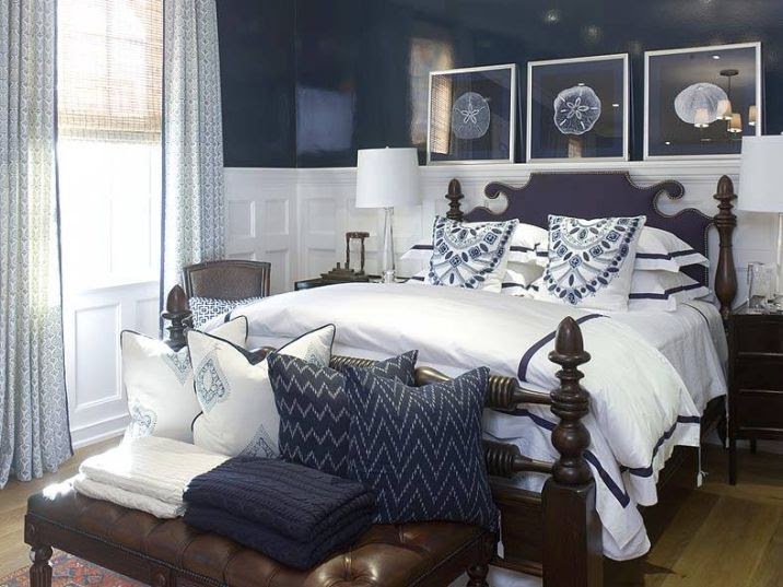 Navy Blue and White Master Bedroom