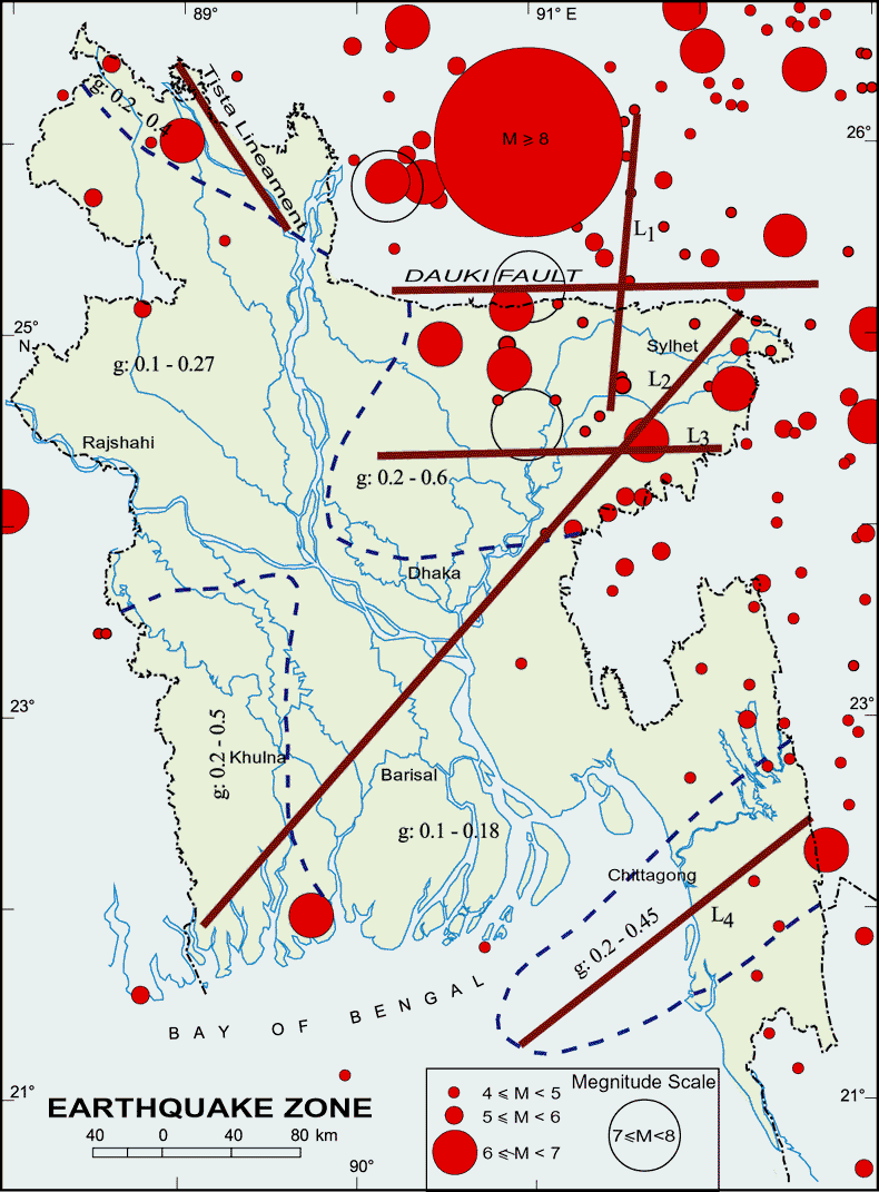 Earthquake Magnitude Zones Map Bangladesh