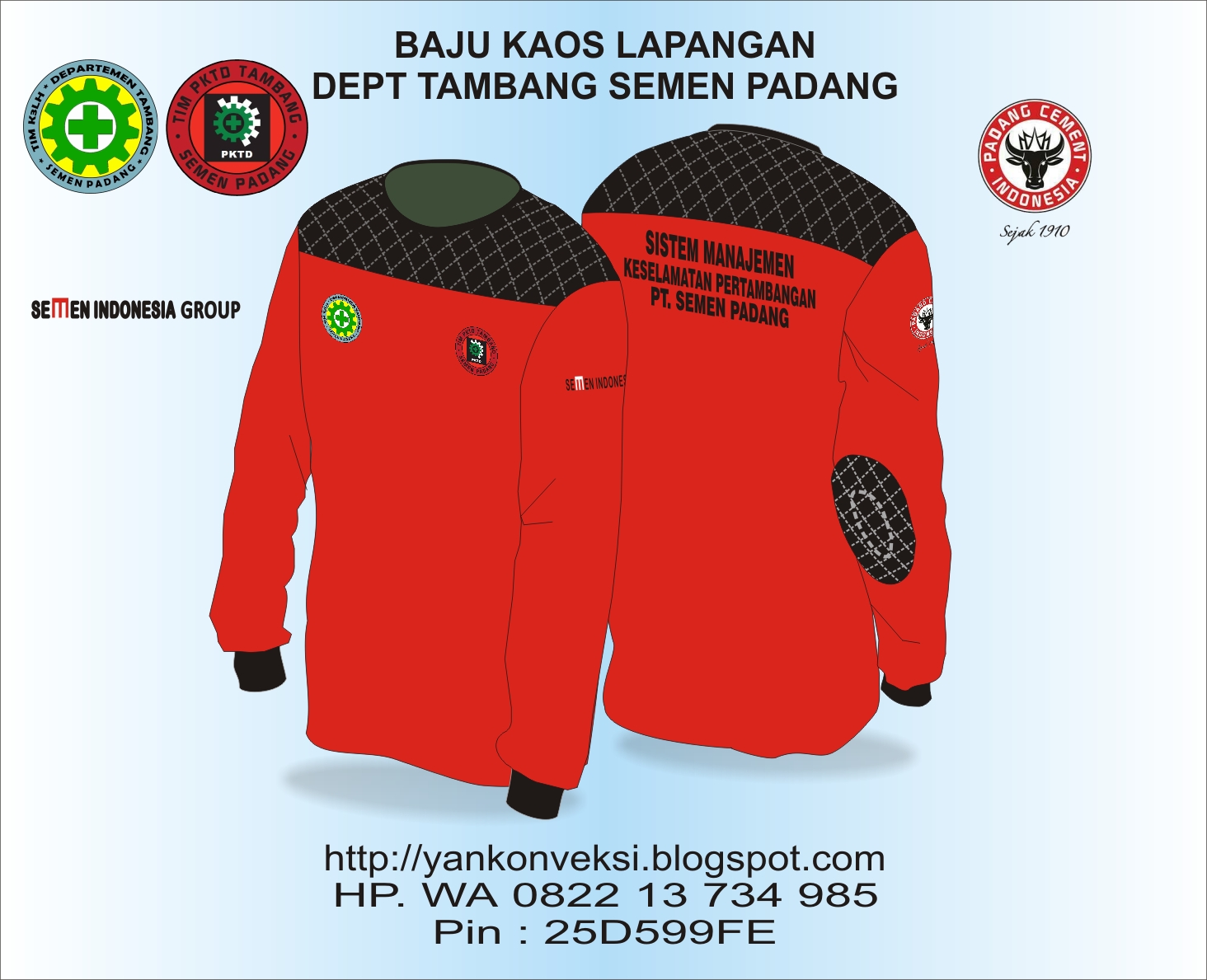 BAJU KAOS LAPANGAN PESAN DEP TAMBANG PT SEMEN PADANG