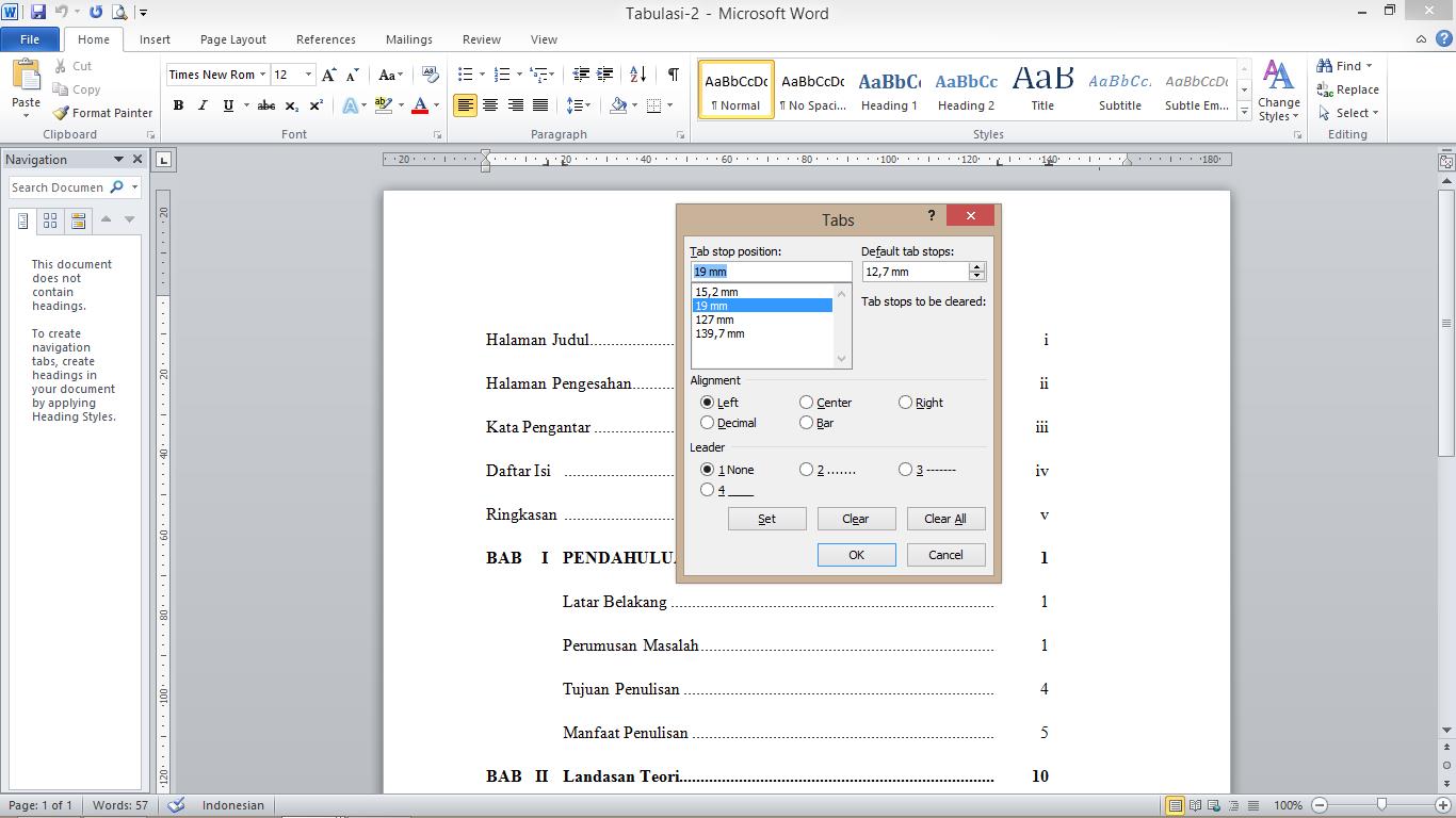 MANAJEMEN 2014 UNNES How To Use tab On Ms Word cara Membuat