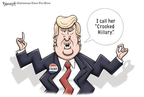 Picture of Donald Trump with zig-zag body saying, 