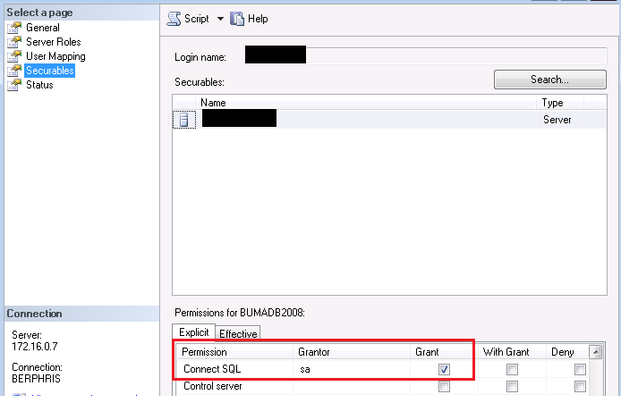 The user does not have permission to perform this action, SQL Server