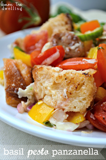 Basil Pesto Panzanella - straight from the garden via lemontreedwelling.com #panzanella #pesto
