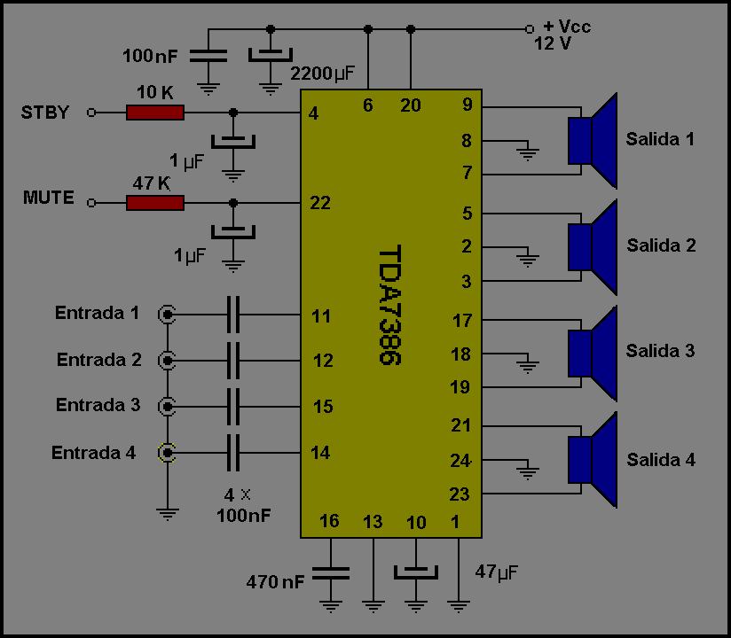 Amplificadores de audio Amplificador cuadrafónico de 4 x 30W
