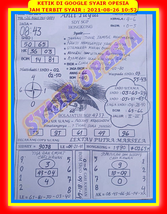 Syair Sdy Hari Ini Kamis 26 Agustus 2021 Opesia Official