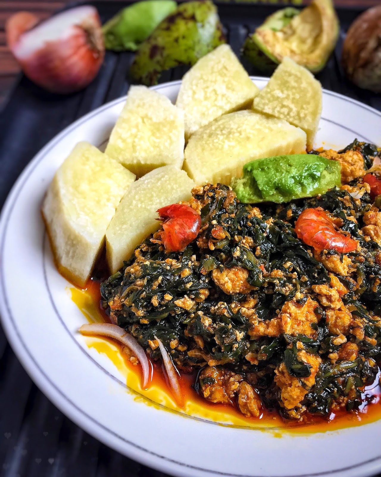 Akitchenfaraway SPINACH STEW (nkontomire/palava sauce with boiled Yam)