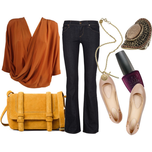 Style Notebook: Rust Colored Top with Dark Denim