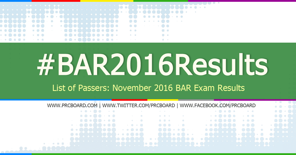 LIST OF PASSERS 2016 Philippine Bar Exam Results