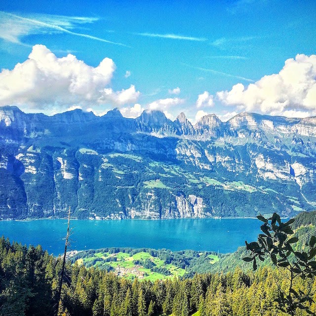 Swiss mountains and lake in summer