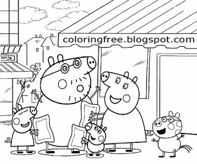 Simple Playgroup Cartoon Mummy Pig And Daddy Shopping For Toys Peppa Colouring Book Pages