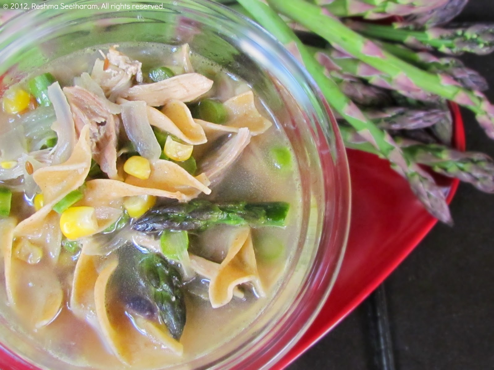 Asparagus chicken noodle soup