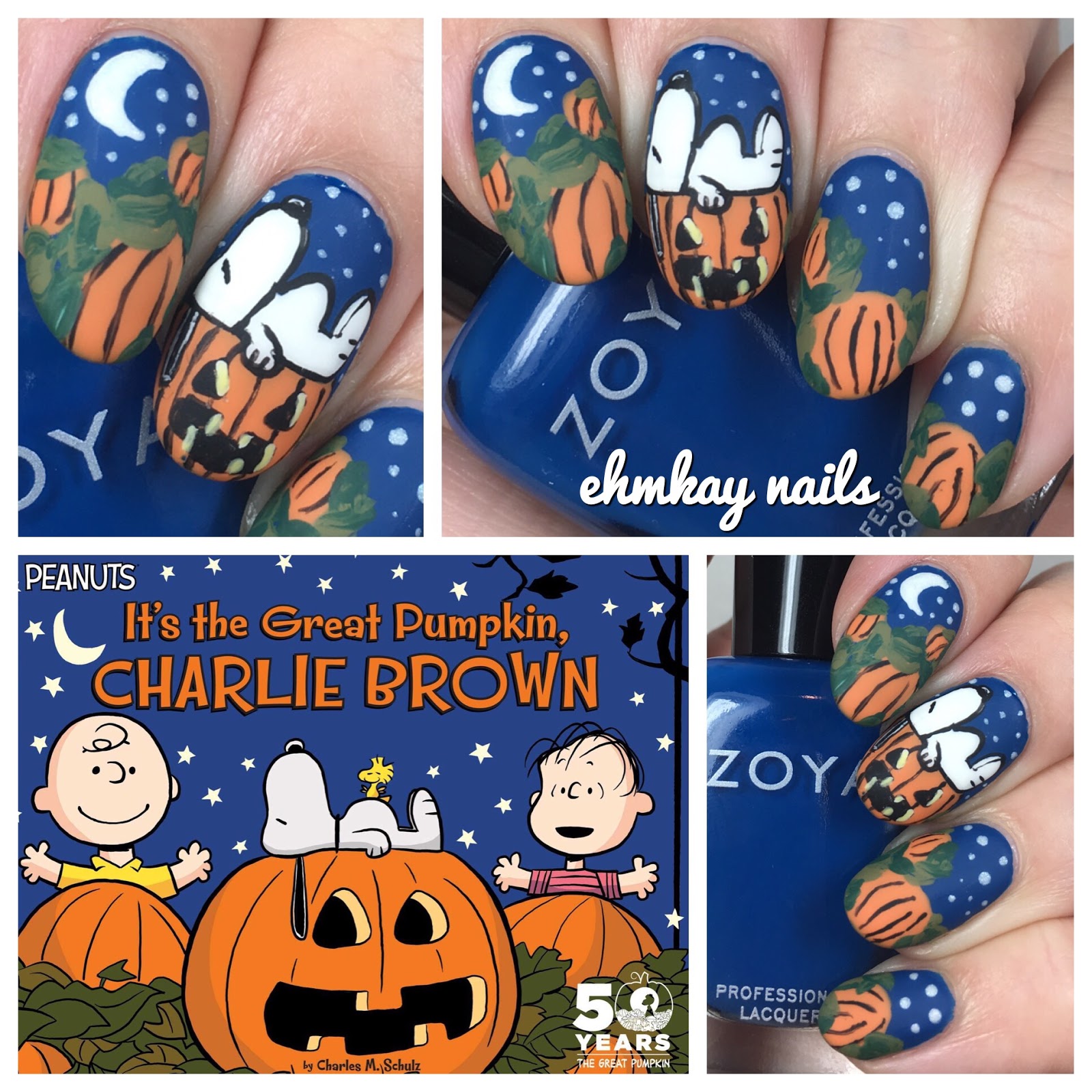 ehmkay nails 13 Days of Halloween Nail Art Charlie Brown Nail Art
