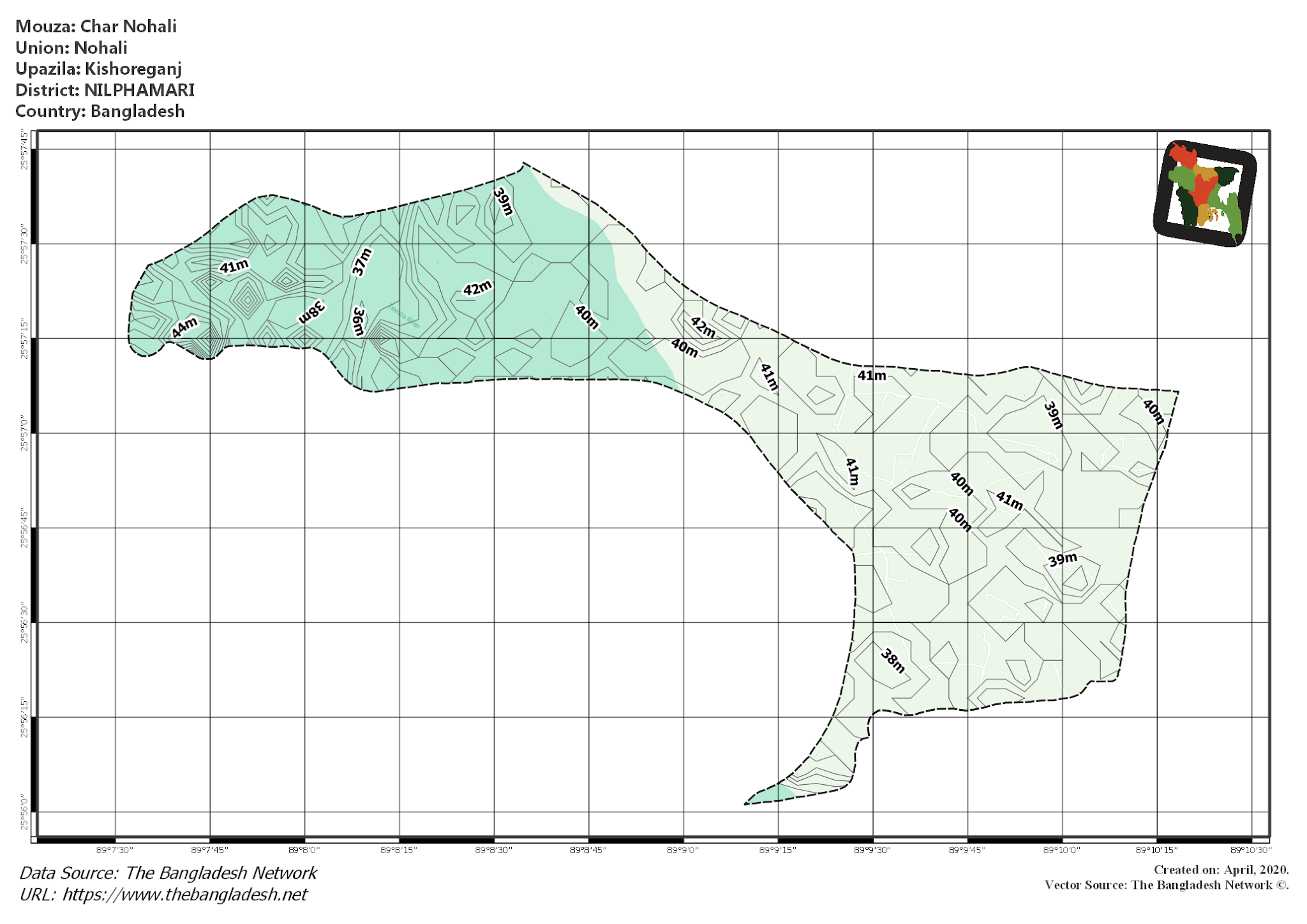 Map of Char Nohali Mouza of Kishoreganj Upazila, NILPHAMARI, Bangladesh.