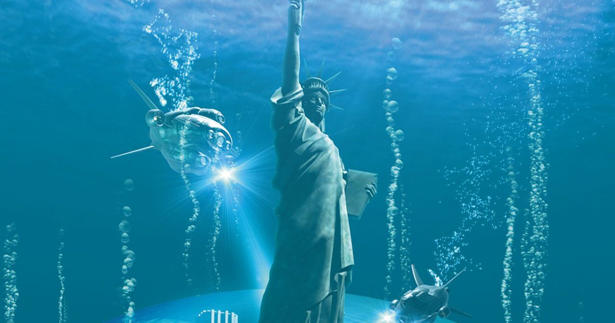 Курск под водой предсказание. Статуя свободы в воде. Нью Йорк под водой. Город под водой. Америка под водой.