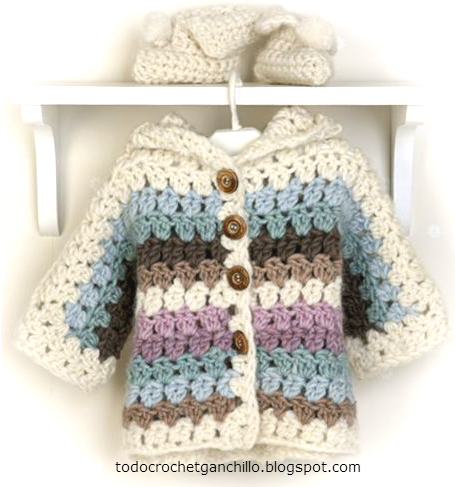 como tejer un cardigan para bebe con ganchillo Chaqueta de bebe con patucos paso a paso crochet